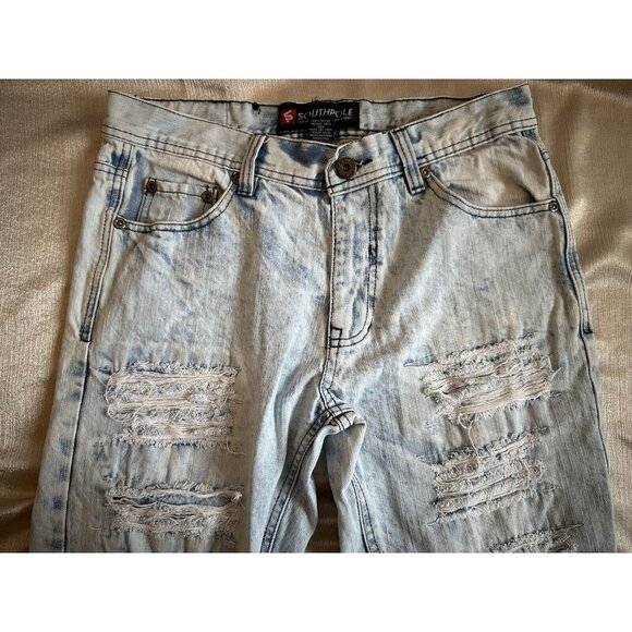 SouthPole Y2K Streetwear Men Jeans 32x30 Distressed Light Acid Wash HipHop Urban - Picture 2 of 7